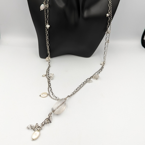 Long SILPADA Sterling Silver Freshwater Pearl Crystal Tassel Necklace 35" - Picture 5 of 10